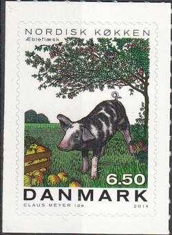 AFA 1764x, VARIANT,  6,50 kr. Nordisk Køkken, variant, gul plet i græsset under grisens tryne. POSTFRISK