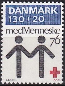 AFA 612x, VARIANT, NEDERSTE VENSTRE HJØRNE BLÅ FELT AFSKÅRET, DANMARK STEMPLET