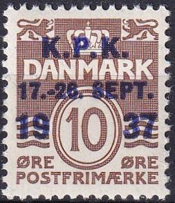 AFA 243X DANMARK  Postfrisk, VARIANT - 10 ØRE BRUN, K.P.K. udstilling. M ad varianten 2½ mm i stedet for 3 mm.