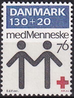 AFA 612x, VARIANT, NEDERSTE VENSTRE HJØRNE BLÅ FELT AFSKÅRET, DANMARK STEMPLET